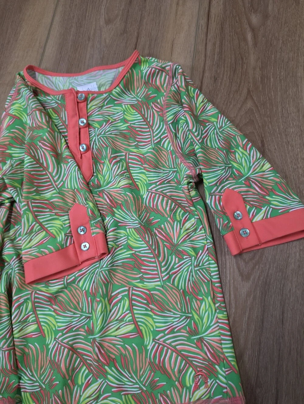 Cabana Life Coral Trim Green Pink Tropical Print Swim Top, Bottoms, Rashguard
